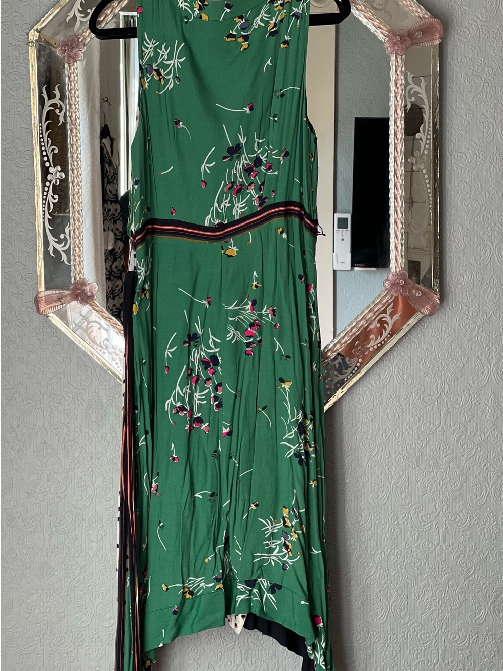 Anthropologie, Maeve, Size 14 Green Floral & White Polka-Dot Wrap Dress - Picture 4 of 8